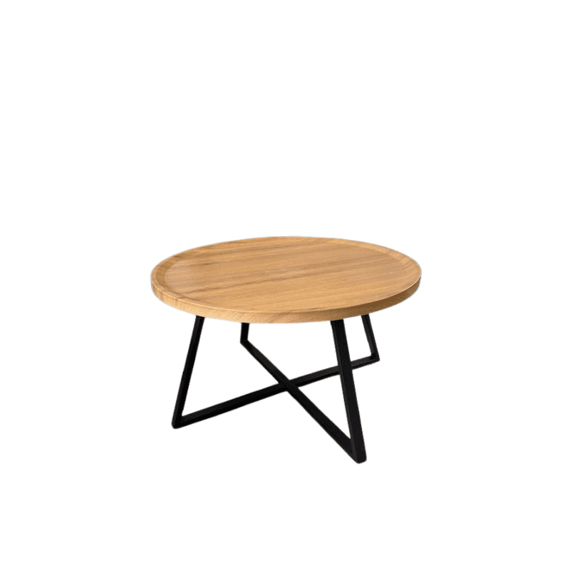 Table basse ronde – Effet chêne et métal noir