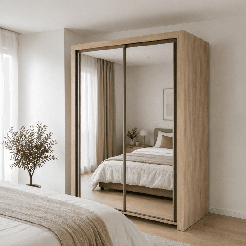 L'armoire 2 portes coulissantes + miroir.